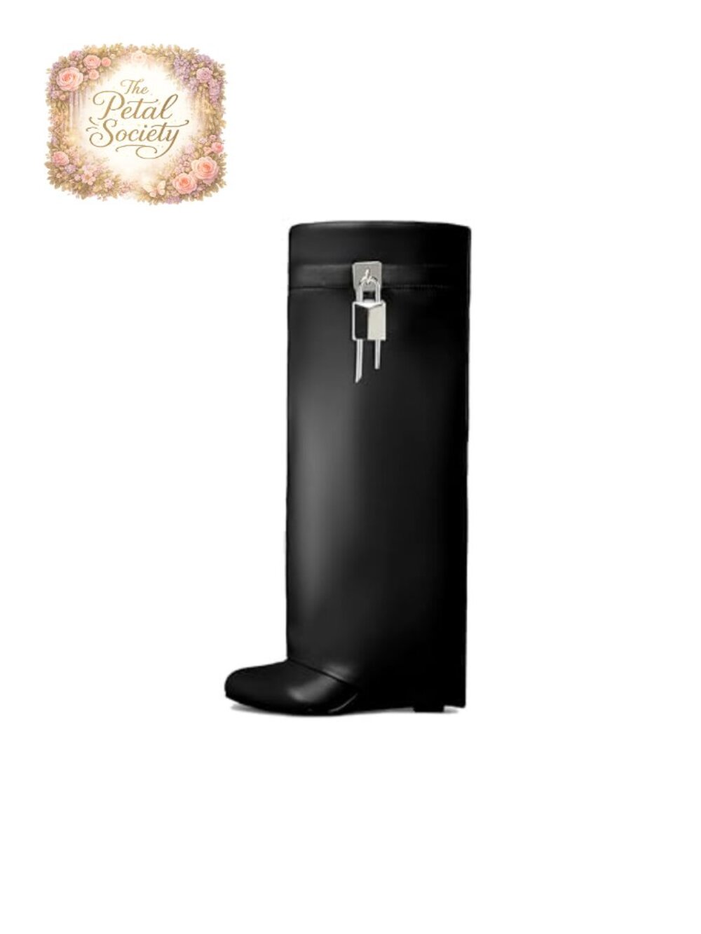 Faux Leather Fold Over Wedge Knee High Boots Padlock Detail